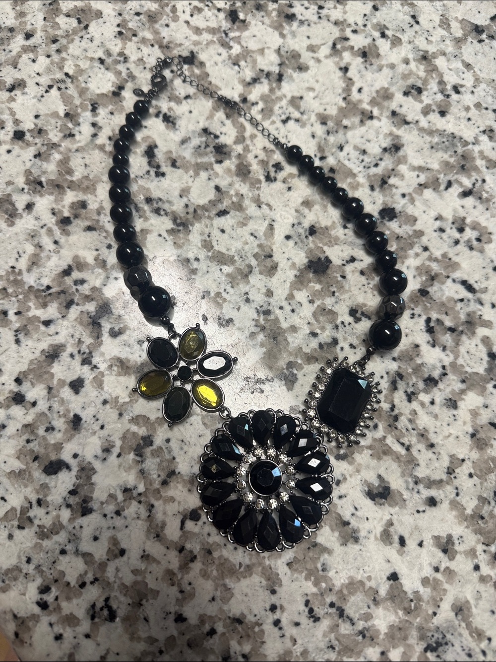 Women's Black Floral Statement Necklace - Designer Style